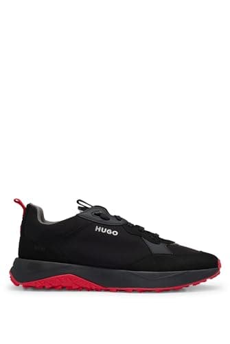 Image of HUGO Mens Kane Runn Mixed-Material Trainers with Rubberised Synthetic Coated Fabric Size 9 Black
