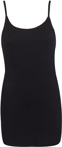 Image of Womens Plain Sleeveless Ladies Stretch Round Scoop Neckline Camisole Long Strappy Vest Tank Top Plus Size Black Size 22-24 (XXXL)