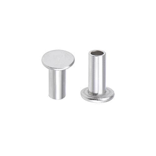 Image of sourcing map 100 Pcs 3mm x 7mm Aluminum Flat Head Semi-Tubular Rivets Silver Tone