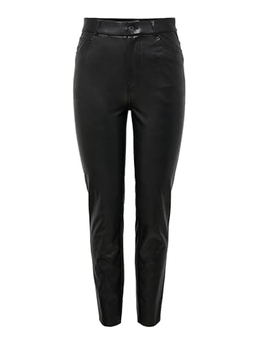 Image of ONLY Women's ONLEMILY HW ST ANK Faux Leather PNT NOOS Trouser, Black, S/34