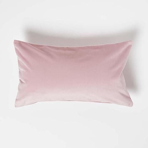 Image of HOMESCAPES Pink Velvet Cushion 30 x 50 cm Super Soft Velvet Scatter Bolster Cushion with Super Microfibre Cushion Pad Insert Included Rectangular Accent Throw Pillow for Sofa or Bed