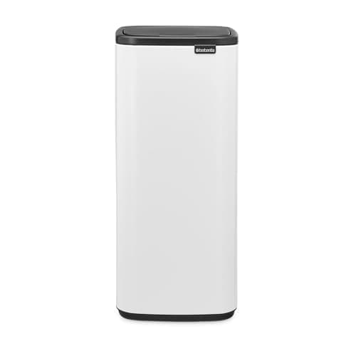 Image of Brabantia Bo Touch Bin 30L (White), Space-Efficient and Rectangular Waste Bin with Soft-Touch Opening System, Easy to Clean Removable Plastic Inner Bucket with Free PerfectFit Rubbish Bags Included