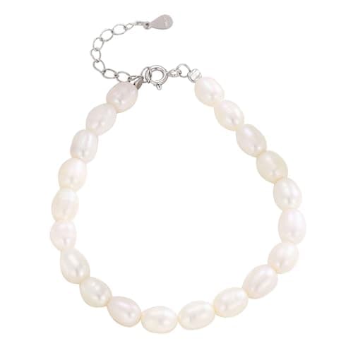 Image of Hmzidz Baroque Freshwater Pearl Beaded Bracelet for Women and Ladies,White Irregular Pearl with 925 Sterling Silver Clasp,Trendy Hand Chain Jewelry Gifts for Grandma and Mom,Adjustable(White) (19)