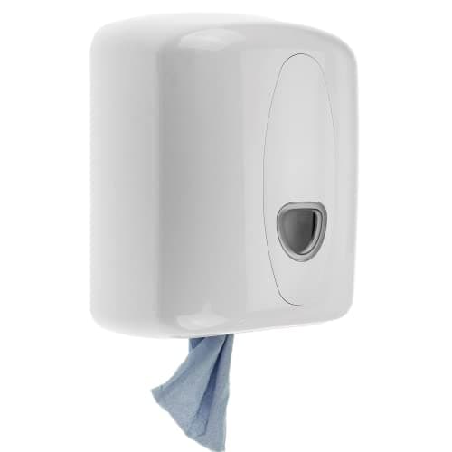 Image of Wall Mounted Centerfeed Dispenser – White Tissue & Blue Roll Holder for Kitchen, Bathroom, Business Use – Hygienic, Durable Centre Pull Towel Dispenser for Commercial & Home