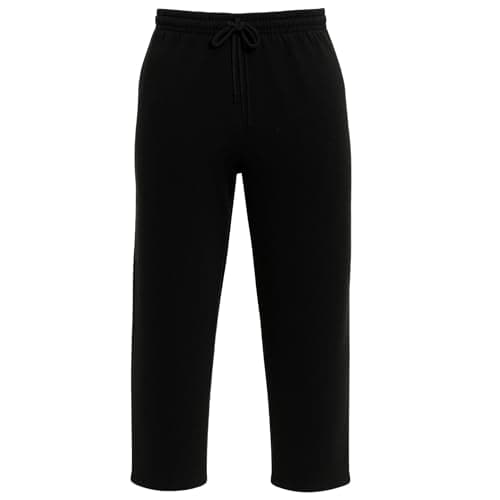 Image of Mens Fleece Joggers Open Hem Sweatpants, Plain Gym Jogging Bottoms for Training, Running, Yoga & Sports, Soft Comfy Lounge Pants (Black, Small)