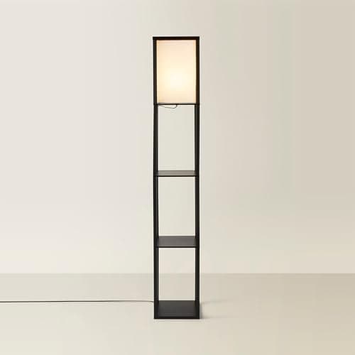 Image of MiniSun | Black Wooden Floor Lamp with Shelves | Floor Lamps & Torchieres, Home Décor & Improvement Essential | Includes 10W GLS Bulb [3000K Warm White]