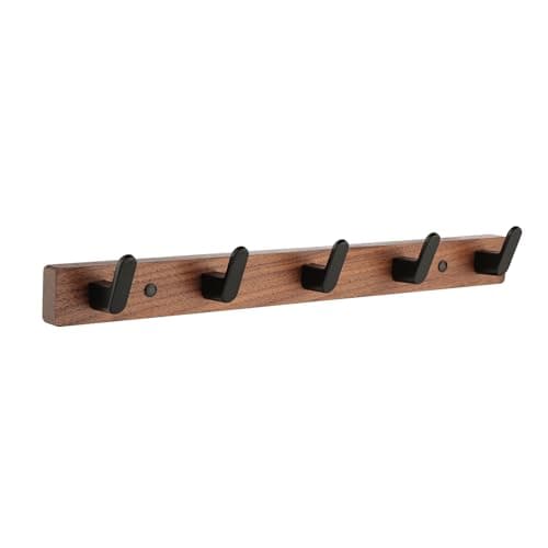 Image of QICAIFACAI Coat Hooks Wall Mounted 5-Hook Wall Coat Rack with Walnut Wood – Heavy-Duty for Entryway, Bedroom, Bathroom, Kitchen, or Office