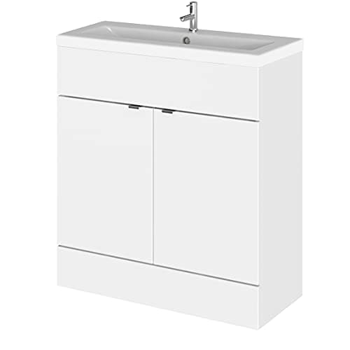 Image of Hudson Reed CBI128A Fusion Modern Bathroom 2 Door Floor Standing Vanity Unit and Full Depth Ceramic Basin, 800mm, Gloss White
