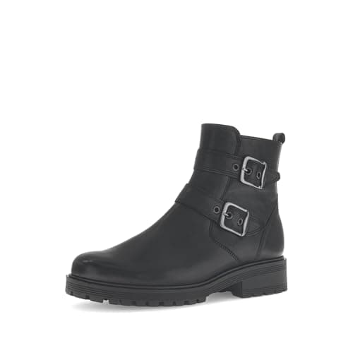 Image of Gabor Festival black leather biker ankle boots in comfort H fit 72.762 (Black, 6, UK Footwear Size System, Adult, Women, Numeric, Wide, 6)