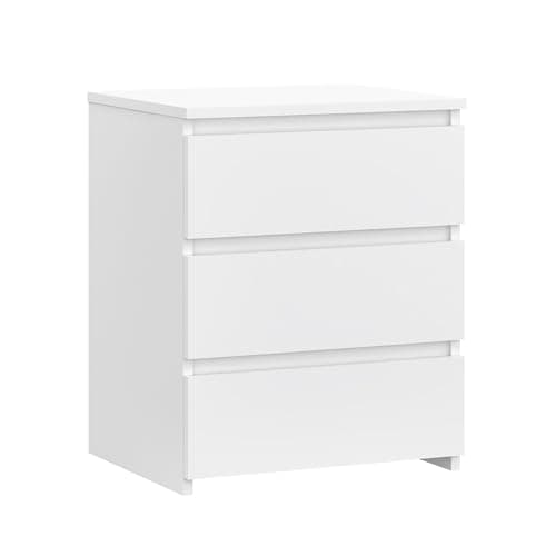 Image of Panana Modern Bedside Table with 3 Drawers, Nightstand End Table Sofa Side Table with Cut-Out Handle for Bedroom, Living Room (White)