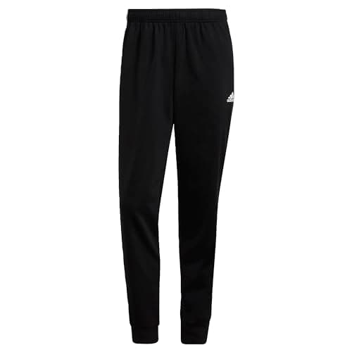 Image of adidas Men's Standard Essentials Warm-Up Slim Tapered 3-Stripes Tracksuit Bottoms, Black/White, Large
