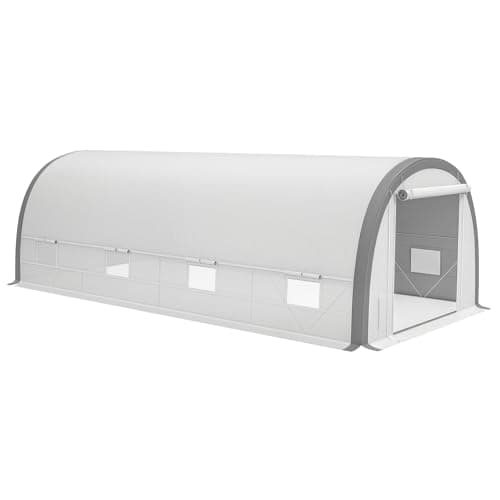 Image of Outsunny 6 x 3(m) Walk-in Polytunnel Greenhouse with Upgraded Structure, Zipped Roll Up Mesh Door, 8 Mesh Windows, Tunnel Warm House Tent with PE Cover, 15 Plant Labels and Gloves, White