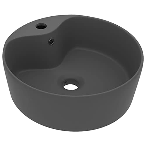 Image of 'vidaXL Wash Basin - Luxury Ceramic Bathroom Sink with Overflow, Matt Dark Grey, Above-Counter Installation, Contemporary Design