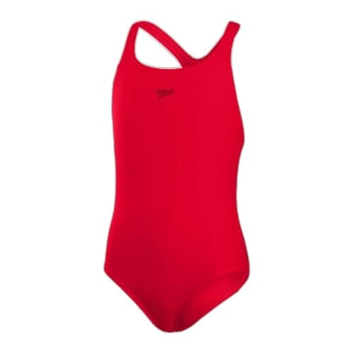 Image of Speedo Girls Eco Endurance+ Medalist Swimsuit | Chlorine Resistance | Recycled Fabric | Comfort Fit | Swimming Lessons | Swim Holiday Swimsuit Fed Red