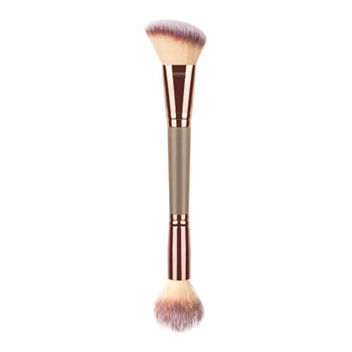 Image of Multitasking Double Ended Brush: concealer, angled domed powder foundation, women, girls, beginners, face, cheeks, bronzer, blush, highlighter, makeup tool, bristles,
