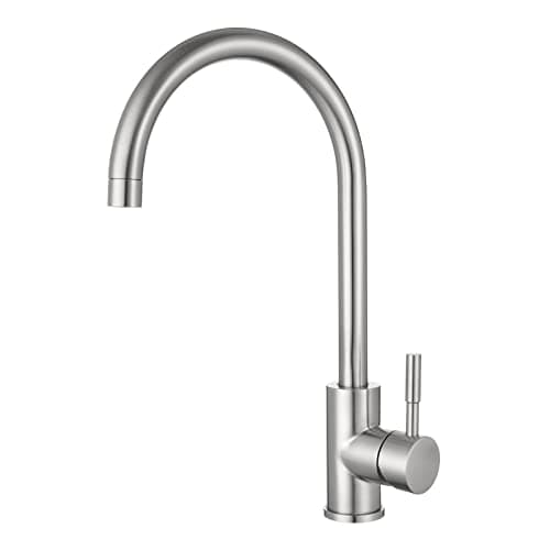 Image of Kitchen Taps Stainless Steel Kitchen Sink Tap Mixer Brushed Nickel Single Lever 360 Swivel Spout Monobloc Mixer Taps for Sink 1 Hole High Arc Hapilife Stainless Steel Faucet Brushed Steel