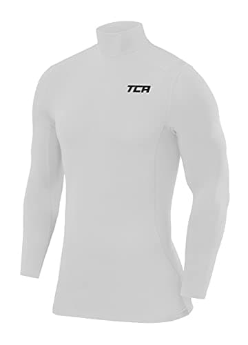 Image of TCA Men Long Sleeve Compression Shirt, Athletic Workout Sports Undershirt Base Layer Top - Pro White, M
