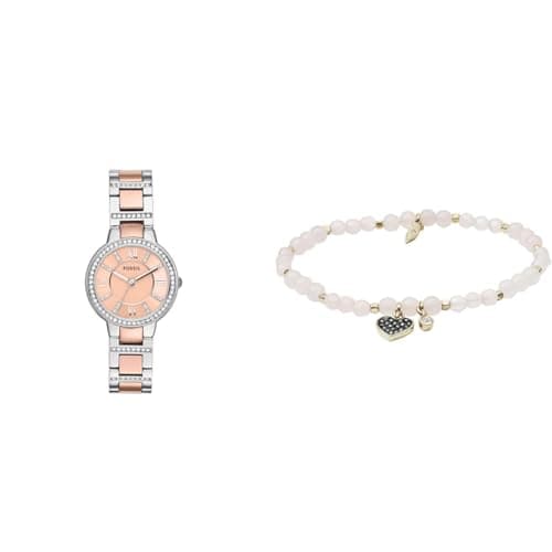 Image of FOSSIL Women's Virginia Two-Tone Stainless Steel Watch and Pink Semi-Precious Bracelet, Set