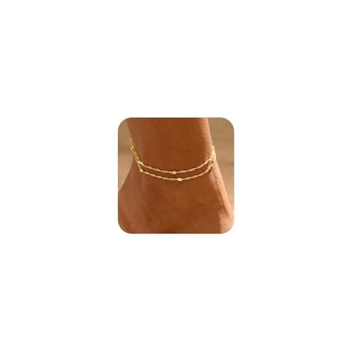 Image of ASCOMY Anklets for Women 14K Gold Plated Ankle Bracelet for Women Waterproof Gold Layered Beads Twist Rope Chain Cute Ankle Bracelet Summer Beach Anklets Foot Chain Jewelry for Her
