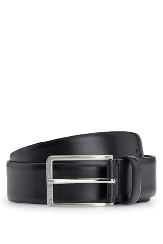 Image of BOSS Mens Erman-L Sz35 Italian-leather belt with engraved-logo buckle