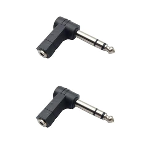 Image of JZK 2x TRS right angle adapter, 1/8" to 1/4" audio adapter, 3.5mm female to 6.35mm male 90° stereo headphone audio adaptor converter connector for professional audio equipment