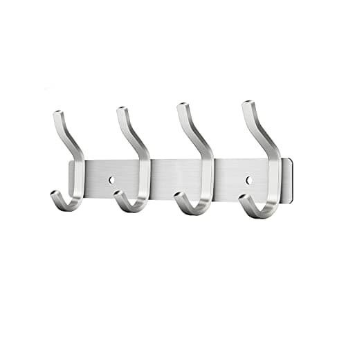 Image of MEIJO Coat Hooks Wall Mounted, Coat Rack Wall Mounted Stainless Steel with 4 Hooks Heavy Duty Coat Hooks for Door, Bedroom, Bathroom, Kitchen(Silver, 4 Hooks)