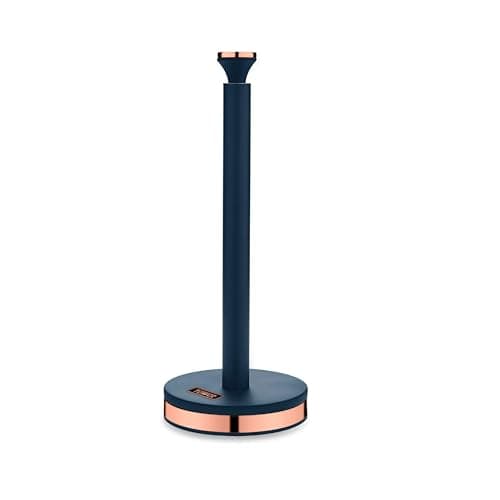 Image of Tower T826133MNB Cavaletto Towel Pole Kitchen Roll Holder with Soft Underliner, Midnight Blue and Rose Gold