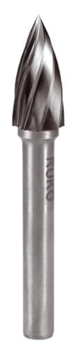 Image of RUKO Tungsten Carbide Rotary Burr with Aluminium Teething, G Tree (SPG) Shape, Bright Finish, 6.0 mm Diameter, 58 mm Length, R116025A