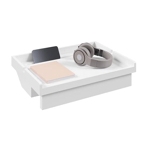Image of EUGAD Clip-on Bedside Shelf for Bunk Beds, Floating Bedside Table Tray, Bamboo Shelf Storage Organiser with Cable Routing, Space Saving for Bedroom Living Room, White