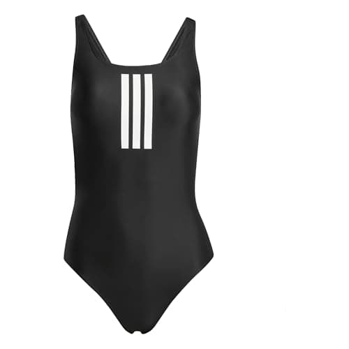 Image of adidas Women's 3 Stripes V-Back Swimsuit, Black/White, 44