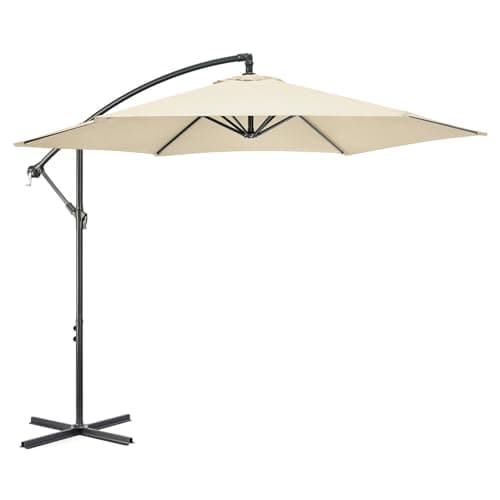 Image of CHRISTOW Banana Parasol 3m – Cream, Large Cantilever Umbrella for Garden Patio, UPF30+ UV Protection, Powder-Coated Steel Frame, Overhanging Polyester Canopy, Crank Handle & Locking Lever