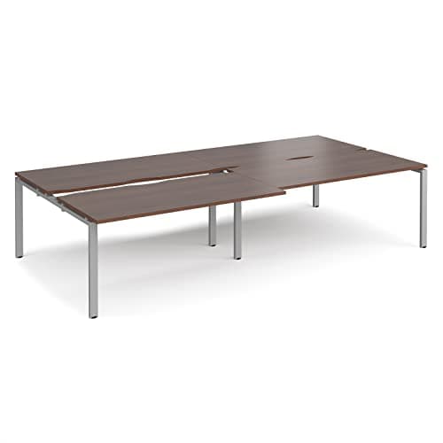 Image of Mr Office Adapt sliding top double back to back desks 1600mm deep - silver frame, Walnut, 3200