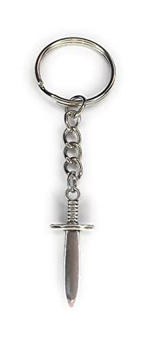 Image of FizzyButton Gifts Dagger Keyring Key Ring with Silver Tone Charm and Silver Tone Keychain