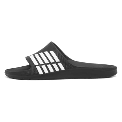 Image of Shoe Zone - Adults Black & White Stripe EVA Slider - Size 7 UK - Black