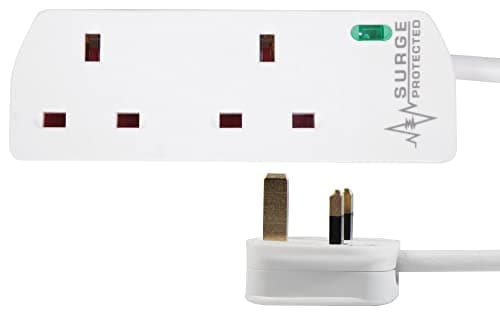 Image of PRO ELEC 2‑Gang Surge Protected Mains Extension Lead, 7.5m Cable, 13A, White – PELB1988