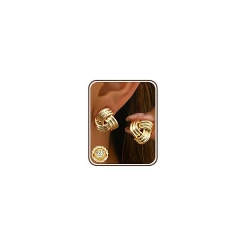 Image of MILACOLATO Gold Earrings for Women Hypoallergenic 925 Sterling Silver Stud Earrings Chunky 14K Gold Plated Earring Minimalist Lightweight Knot Drop Dangle Silver Earring Jewellery Gift for Her-AG