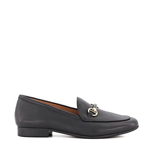 Image of Dune Ladies Grandeur Metal-Trim-Snaffle Loafers Size UK 8 Flat Heel Black