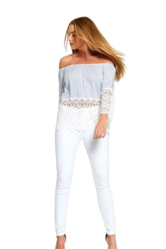Image of Divadames Women's High-Waisted Skinny Jeans, Available UK Sizes 6-14, Soft Touch Material, Button Detail, Fitted, Multicolour Slim Fit Jeans (UK, Numeric, 12, Regular, Regular, White)