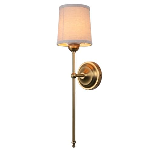 Image of JIMUBEAM Antique Finish Wall Light Sconce Fixture with White Fabric Shade, Vintage Indoor 1-Light Wall Mounted Lamp for Living Room Bedroom Bedside Nightstand Light