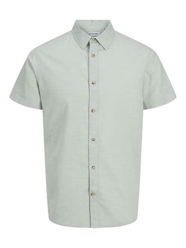 Image of JACK & JONES Mens Cotton Shirts, Short Sleeve Button Down Summer Polo Shirts for Men UK, Iceberg Green Colour, Size M