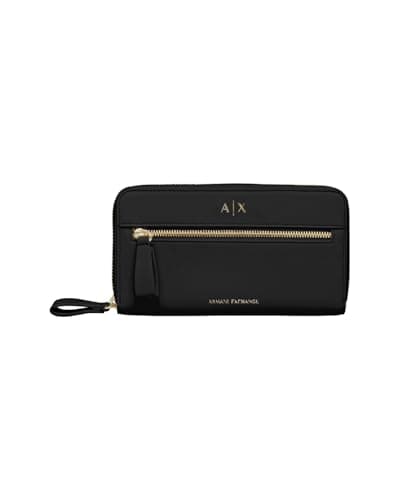 Image of Armani Exchange Women's Diane, Embossed Logo, Zip Around, Black, Black, One Size