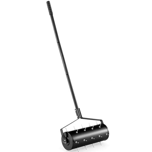 Image of GiantexUK Outdoor Lawn Aerator, Heavy Duty 43/53cm Manual Grass Roller with Sand Filled Drum & 130cm Detachable Handle, Rolling Garden Lawn Spikes Tool for Soil Grass (45x14x130cm, Black)