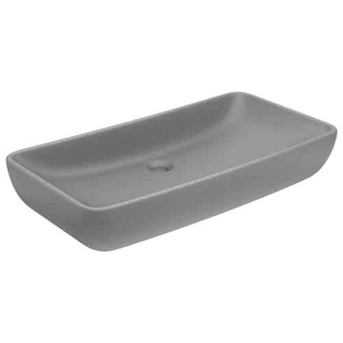 Image of vidaXL Luxury Ceramic Wash Basin, Rectangular Matt Light Grey 71x38 cm, Versatile Installation, Easy to Clean, Perfect for Bathroom/Kitchen/Workplace.