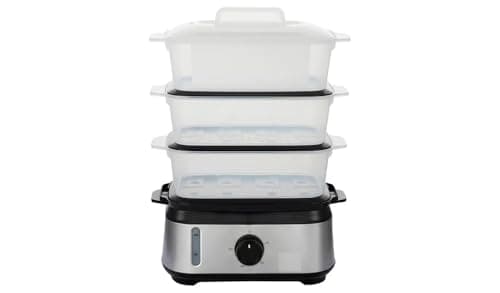Image of 3-Tier Electric Food Steamer, Stainless Steel Base with Clear Stackable Containers, Timer Control
