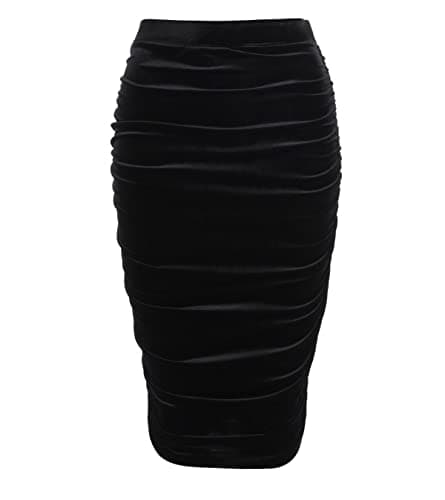 Image of Blue Banana Women's Velour Ruched Knee Length Pencil Skirt - Black Size 12