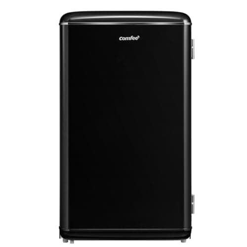 Image of COMFEE' RCD93BL2UKRT(E) Under Counter Fridge, 93L Retro Freestanding Refrigerator with Cooler Box, Adjustable Thermostat, Removable Glass Shelves, Interior Lighting, Black