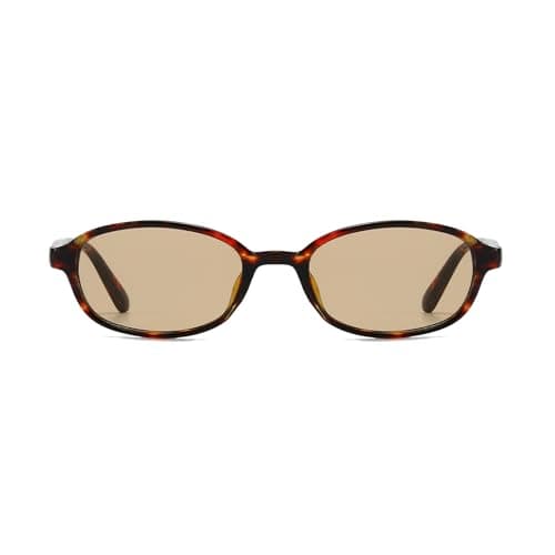 Image of YAMEIZE Vintage Narrow Oval Sunglasses Women Men Retro Small Frame 90s Sunglasses UV400 (Tortoise Shell Brown)