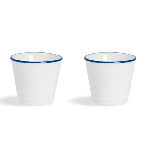 Image of Nicola Spring Farmhouse Egg Cups - Set of 2 White Porcelain Rustic Country Cottage Breakfast Tableware with Rolled Rims & Mug-Style Design