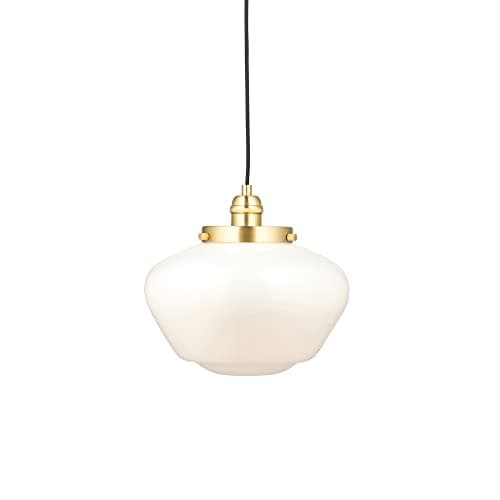 Image of Antique Brass Ceiling Pendant Light Opal Glass Shade Hanging Lighting Fixture | Brass Plate & Opal Glass Finish - Bulb Not Included - Requires 10W LED E27 - Dimmable Lighting