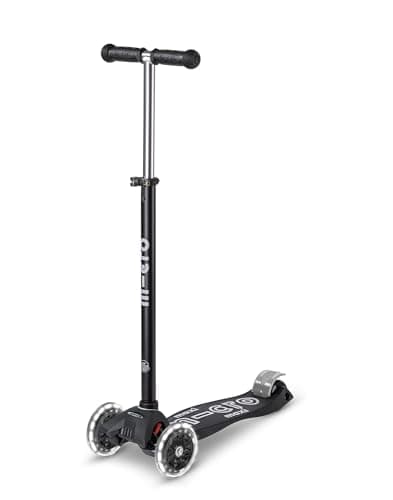 Image of Micro Scooters | Maxi Micro LED Deluxe Children's Scooter | Big Wheels | Handlebar Adjustable | 5-12yrs | Boys & Girls | Eco Black